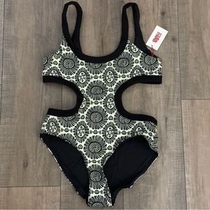 Solid & Striped Cut-Out One Piece Swimsuit